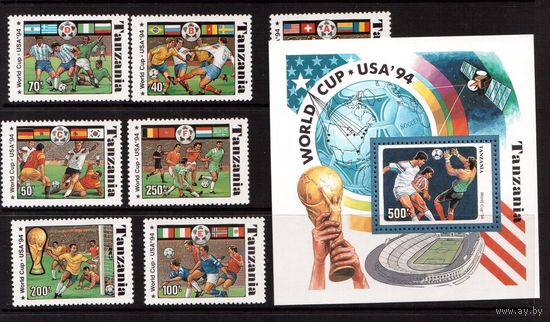 Танзания-1994, (Мих.1759-1765,БЛ.149)  **   , Спорт, Футбол, ЧМ-1994(полная серия)