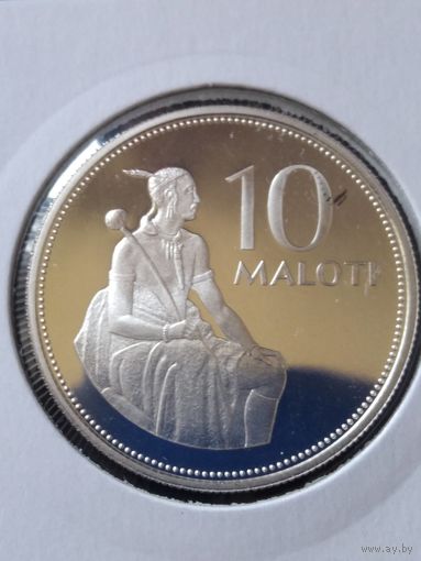 21. Распродажа. Лесото 10 малоти 1980 г. Редкая! ПРУФ! Серебро. Тираж 10.000. Из банковского набора (СМОТРИТЕ ДРУГИЕ ЛОТЫ)