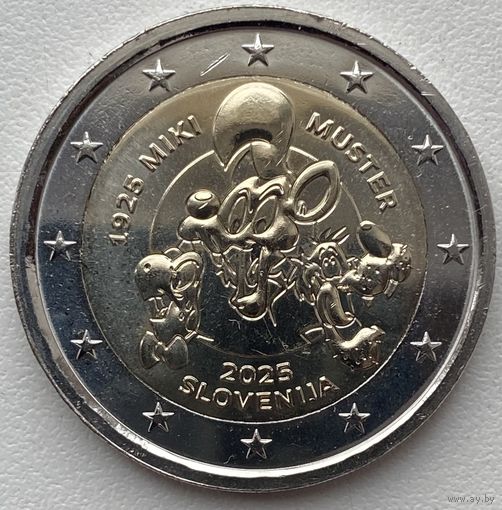 Словения 2 евро 2025 г. 100 лет со дня рождения Мики Мустера