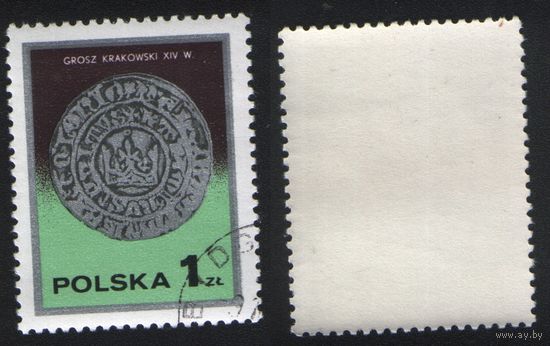 Польша 1977-10 2523 марка из серии Старые польские монеты 1,00zl Краковский грош XIVв (a1-13 ТОРГ/ВАША ЦЕНА