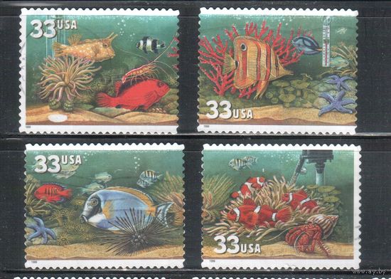 США-1999 (Мих.3140-3143) , гаш., Фауна, Аквариумные рыбки, (полная серия)
