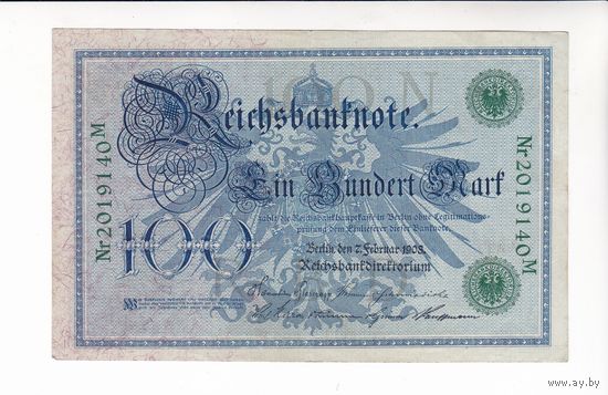 100 МАРОК 1908 ГЕРМАНИЯ ЗЕЛЕНАЯ ПЕЧАТЬ