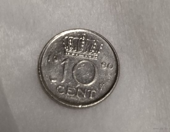 Нидерланды 10 центов 1980