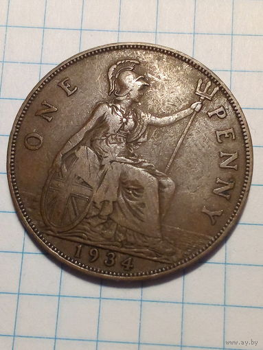 1 пенни Великобритания 1934 год.
