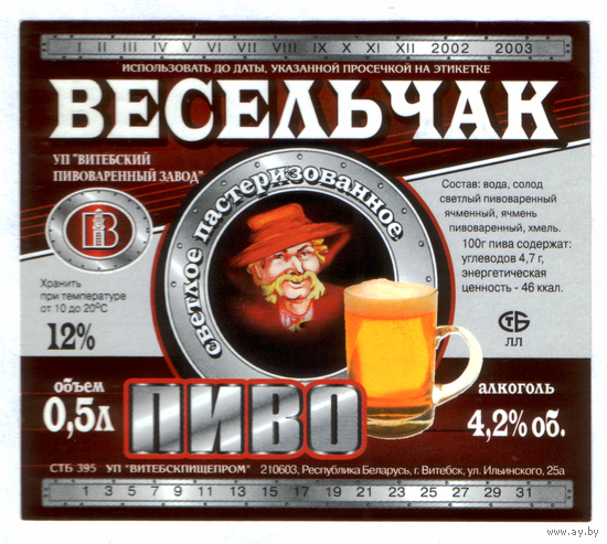 Этикетка пива Весельчак Витебский ПЗ М743