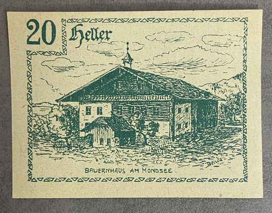 Геллеров Нотгельд Австрия Мондзее,  20 геллеров 1920 год