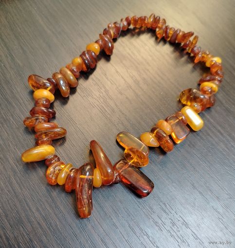 Бусы винтажные из натурального янтаря разного размера на леске  22 см .