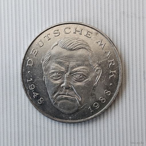 2 марки 1989 года (G) Германия. Федеративная республика (ФРГ). Людвиг Эрхард. 40 лет ФРГ. Единственная на аукционе!