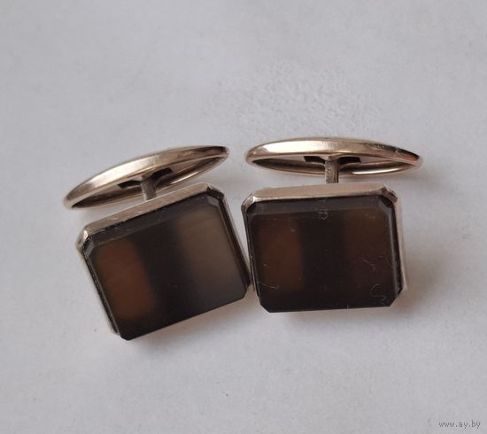 Запонки серебро 875 СССР. Камень. Клеймо завода