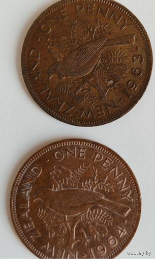 Монеты 1 пенни Новая Зеландия 1963 и 1964 гг.
