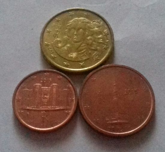 Набор евро монет Италия 2015 г. (1, 2, 10 евроцентов)