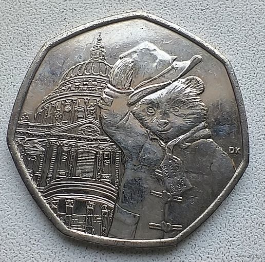 Великобритания 50 пенсов, 2019 Медведь Паддингтон, церковь Святого Павла 4-7-21