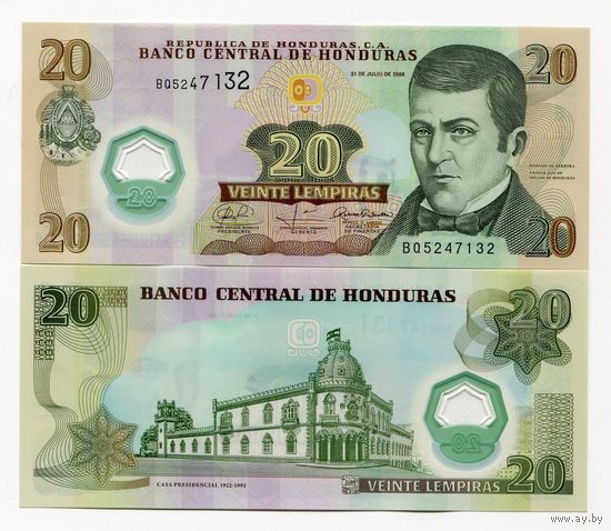 Гондурас 20 лемпира образца 2008 года UNC p95(1)