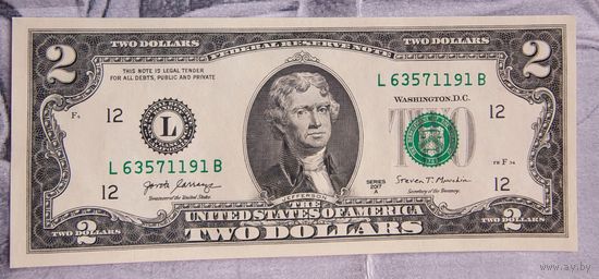 2 доллара США. L 12. Сан-Франциско. 2017 год. AU - About Uncirculated