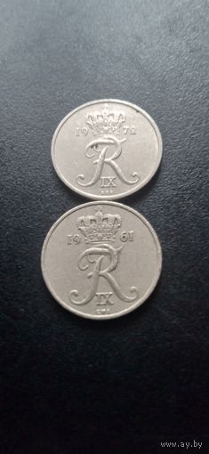 Дания 10 эре 1961 г. + 10 эре 1972 г.
