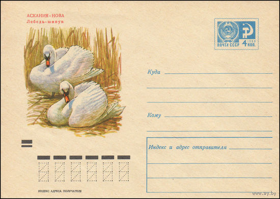 Художественный маркированный конверт СССР N 7437 (29.01.1971) Аскания-Нова  Лебедь-шипун