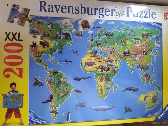 Паззл Политическая Карта мира(1000 эл.)+Карта с животными мира (200 эл.) Ravensburger,одним лотом
