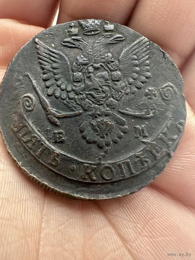 Монета. Пять копеек 1784г Екатерины Великой ЕМ