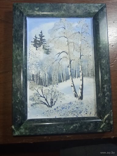 Картина . Пано из камня . Зимний пейзаж . СССР .