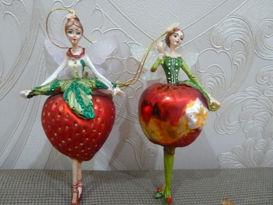 Новогодние игрушки "Клубничка" и "Яблочко" Стекло