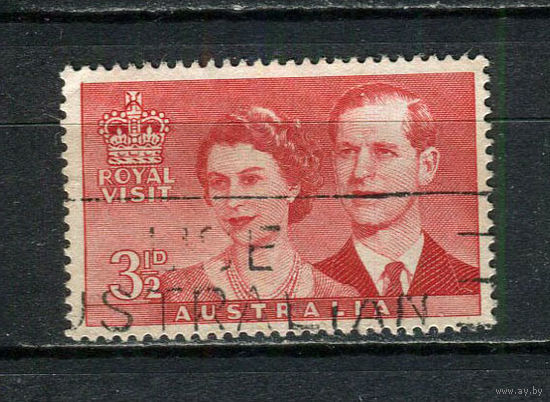 Австралия - 1954 - Королева Елизавета II и герцог Эдинбургский 3 1/2Р - [Mi.242I] - 1 марка. Гашеная.  (LOT HA6)-T3P1