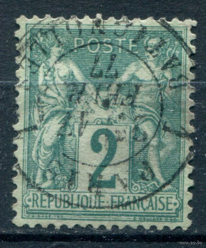 Франция - 1876/81г. - аллегория, тип II, 2 с - 1 марка - гашёная [Mi 57]. #2-Fr-49-KS-2