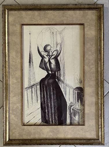 Кищенко А.М "У окна", 1965г. Бумага, перо. Размер 43,5х61 см.