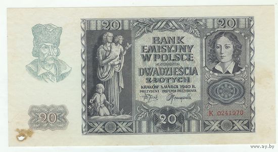 Польша 20 злотых 1940 год.