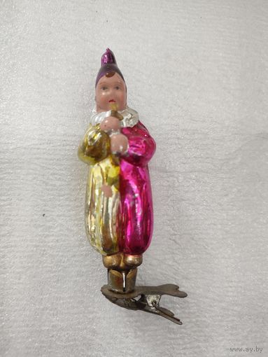 Ёлочная игрушка клоун с дудочкой, распродажа коллекции.