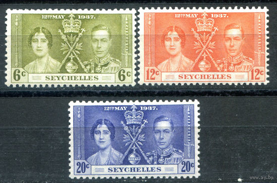 Британские колонии - Сейшеллы - 1937г. - коронация короля Георга VI и королевы Елизаветы - 3 марки - полная серия, MNH, MLH, MH [Mi 118-120]. #2-Bc-D-KS-5