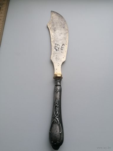 Нож для рыбы, ручка серебро 875 пробы, общий вес 123 гр, торги с Рубля