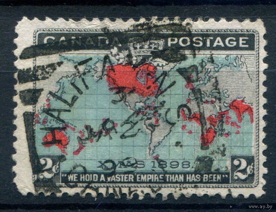 Британские колонии - Канада - 1898г. - карта британской империи, c - 1 марка - гашёная [Mi 74 c]. #3-WB-76-A-2