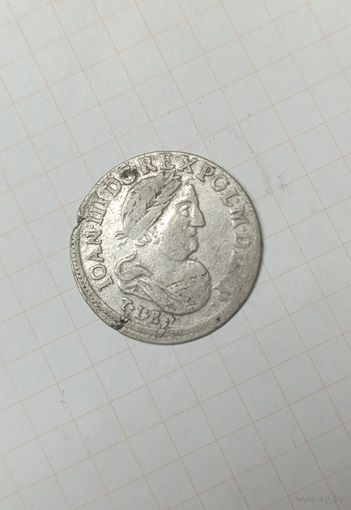 Шостак / шестак / 6 грошей 1682 Ян Собеский, Быдгощ. Блеск