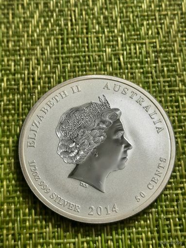Австралия. 50 центов. 2014 г. ( Лунар-2. Год Лошади 1/2 унции ~15.6 гр  серебро 999 пробы )    )