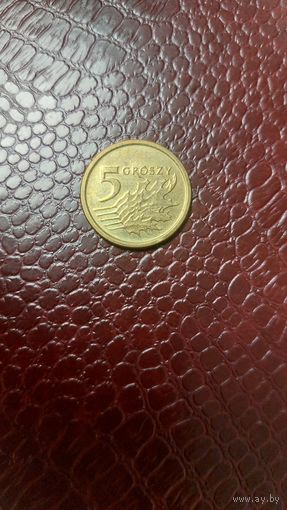 Монета 5 грошей 2016г. Польша. Отличная!