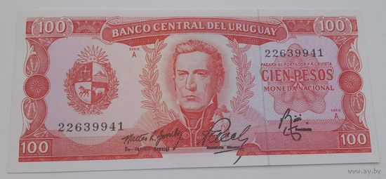 Уругвай 100 песо 1967 года UNC
