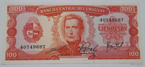Уругвай 100 песо 1967 года UNC