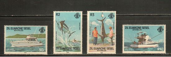 Сейшеллы-1984(Мих.80-83) , **   ,  Морская фауна, Рыбы, Рыбалка (полная серия)