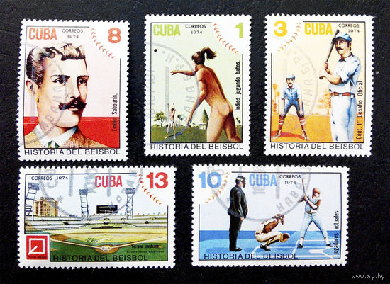 Куба 1974 г. История Бейсбола. Спорт, полная серия из 5 марок #0040-С1P9