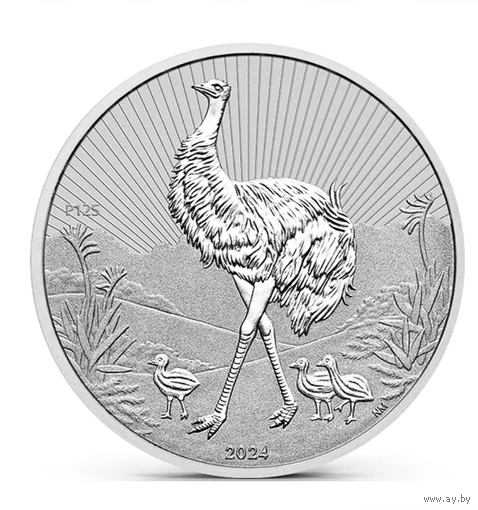 Монета Австралия 2024г. Страус Эму серия Мать и дитя, Следующее поколение, Серебро 2 унции 9999