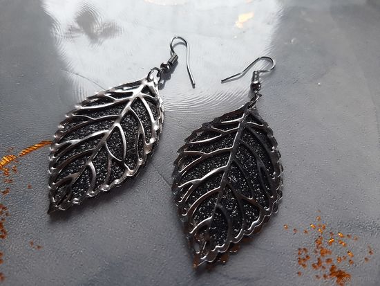 Серьги листики, бижутерия