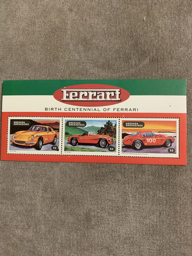 Гренада 1998. Автомобили Феррари. Малый лист