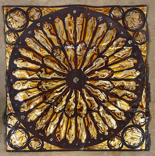 Кондрусевич В.В "Сад любви", 2015г. Масло, поталь на металле. Размер 110,5х112,5 см.