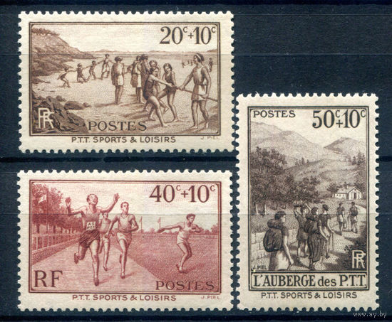 Франция - 1937г. - Спорт. Почтовая и телеграфская выставка - 3 марки - полная серия, MH [Mi 348-350]. #2-Fr-49-A-2