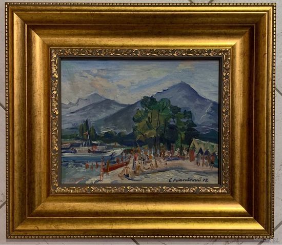 Красовский Е.Е "На отдыхе", 1972г. Картон, масло. Размер 19х23,5 см.