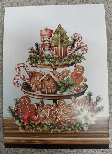 Открытка новый год, пряники, остролист. Чистая