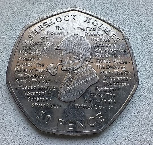 Великобритания 50 пенсов, 2019 Шерлок Холмс 4-7-28