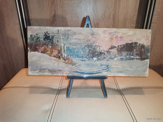 Пейзаж маслом на ДВП, 1999 год, размер 34*14 см.