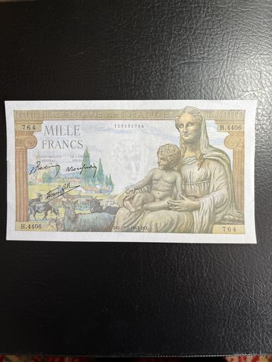 Франция 1000 франков 1943 год, Р102, VF/XF.