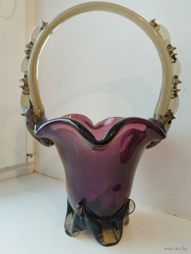 Ваза, конфетница. Цветное стекло.